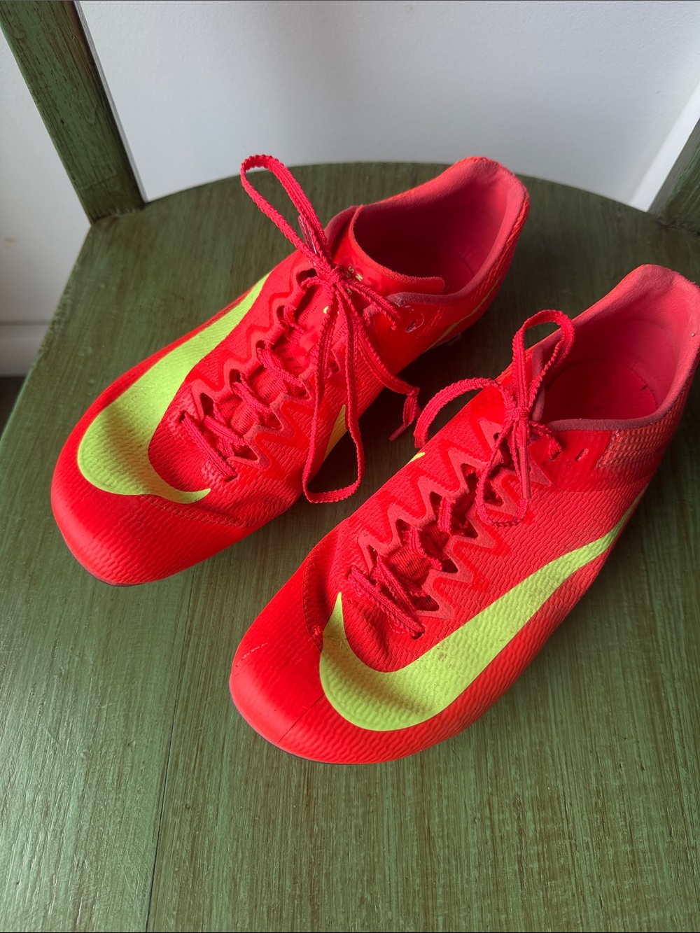 Nike Mens Bright Orange Sneakers with Neon Yellow Swoosh
